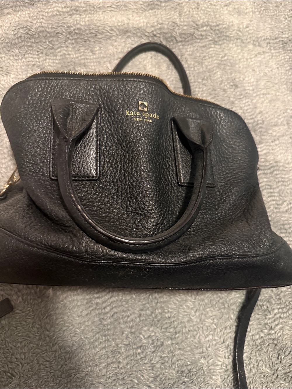 kate spade Black Pebbled Leather Satchel with Gold Logo